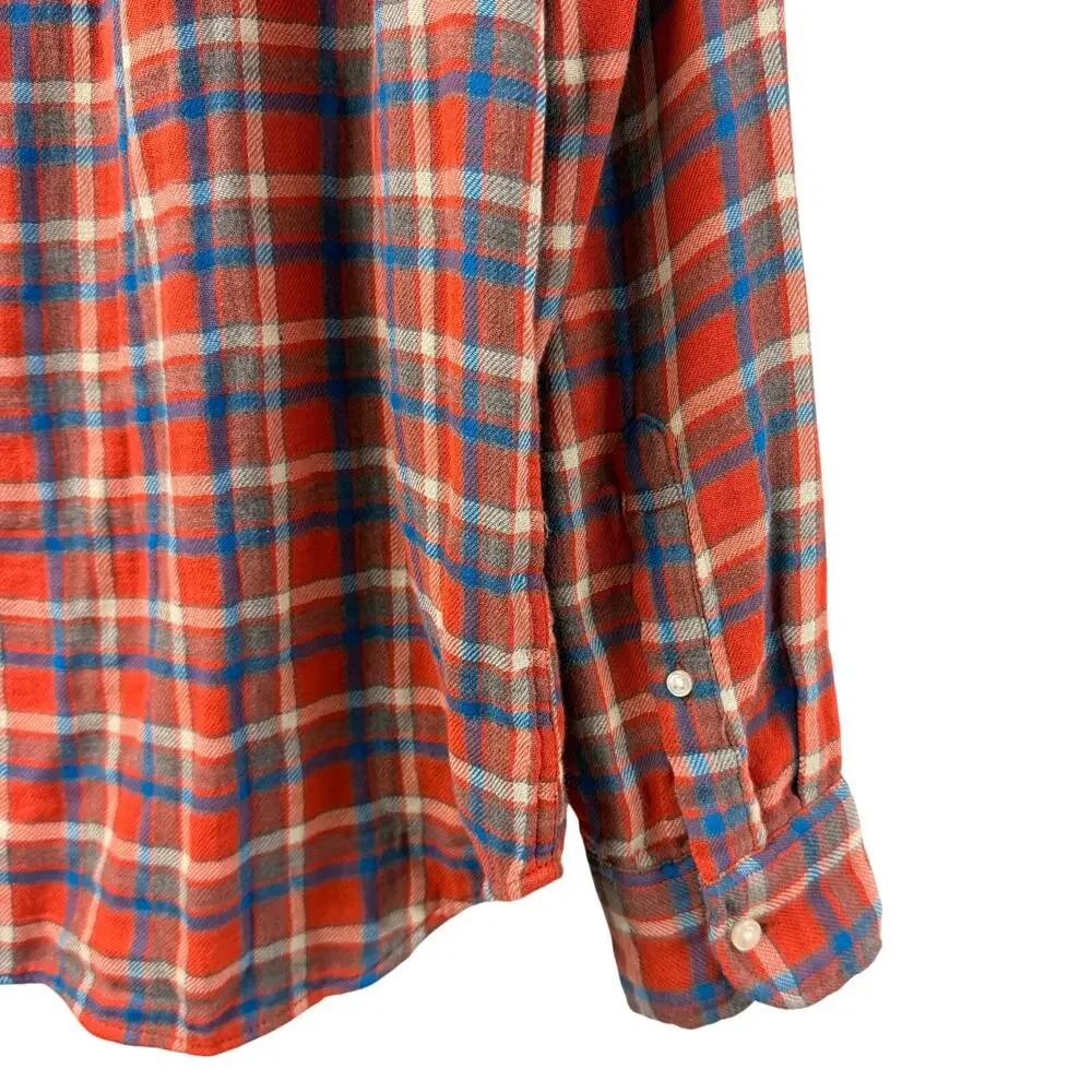 J Crew Flannel Shirt Plaid Red Blue Gray Medium Slim Double Weave AY988